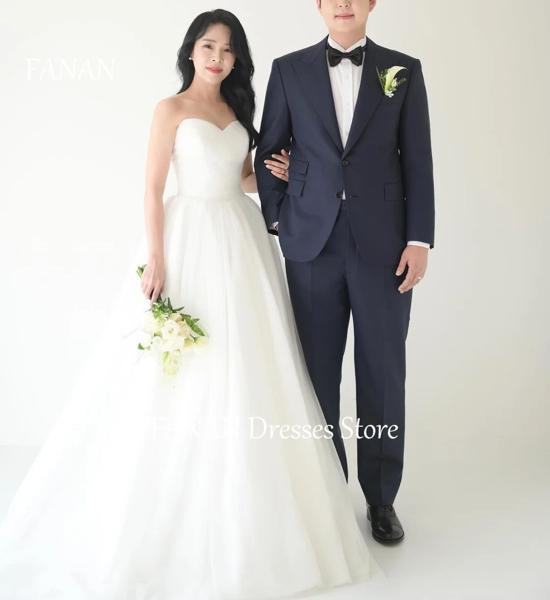 

FANAN Korea Elegant Ivory Strapless A-Line Wedding Dresses 웨딩드레스 Sweetheart Tulle Corset Custom Made Bride Gowns Plus Size