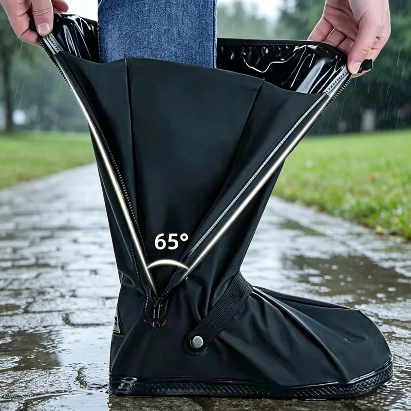 Waterproof Reusable Foot Guard with Reflective Strip, High Ankle Rain Shoe Cover for Cycling and Motorcycle Riders