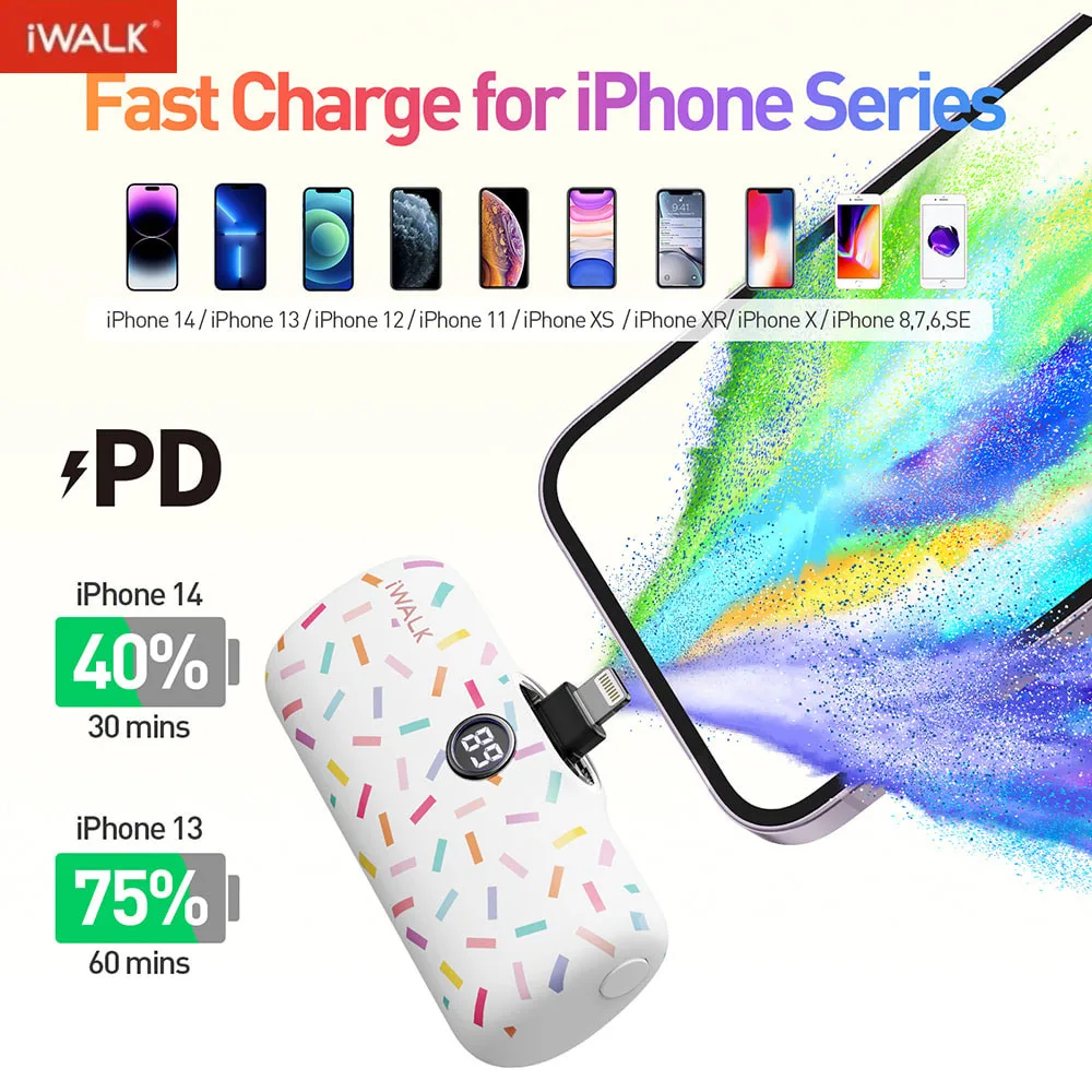 iWALK Capsule with Colorful Pattern Power Bank Portable Battery Fast Charger for Iphone Powerbank Fast Charge External Powerbank