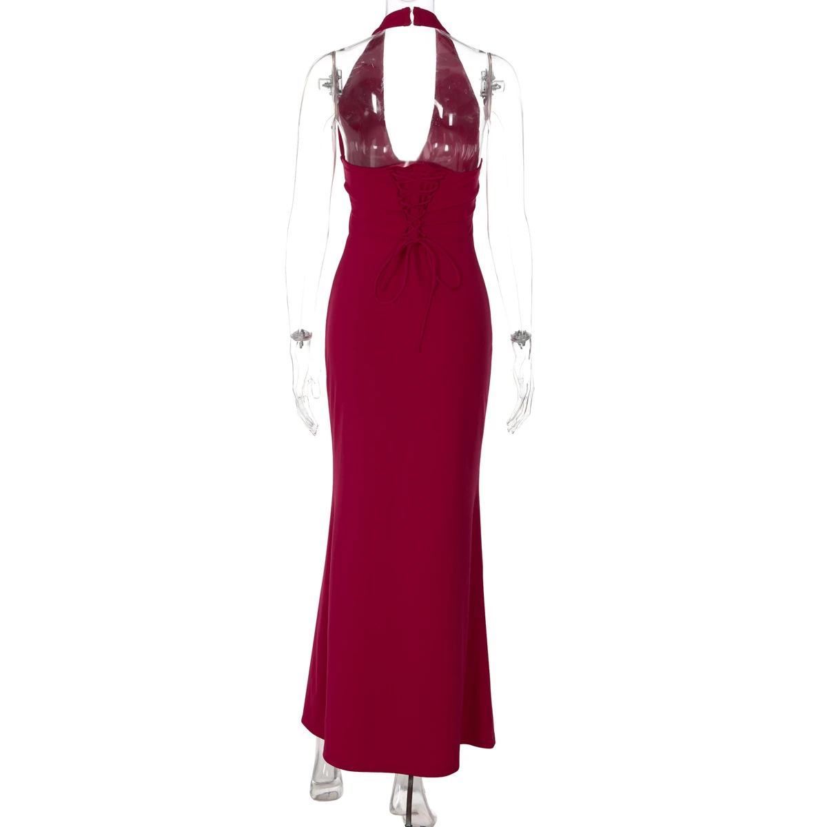 Hugcitar Damen Elegantes Neckholder-Kleid mit V-Ausschnitt, Sexy Maxikleid mit Knöpfen und Schnürung, Sommerkleid, Damenmode-Outfit für Geburtstagsfeier und Festival – Detail 4