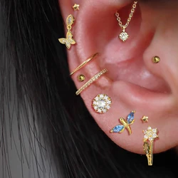1pc Tragus Rook Piercing Earring Women Aesthetic Flower Cartilage Ear Helix Star Conch Zircon Butterfly Hoop Earing Body Jewelry