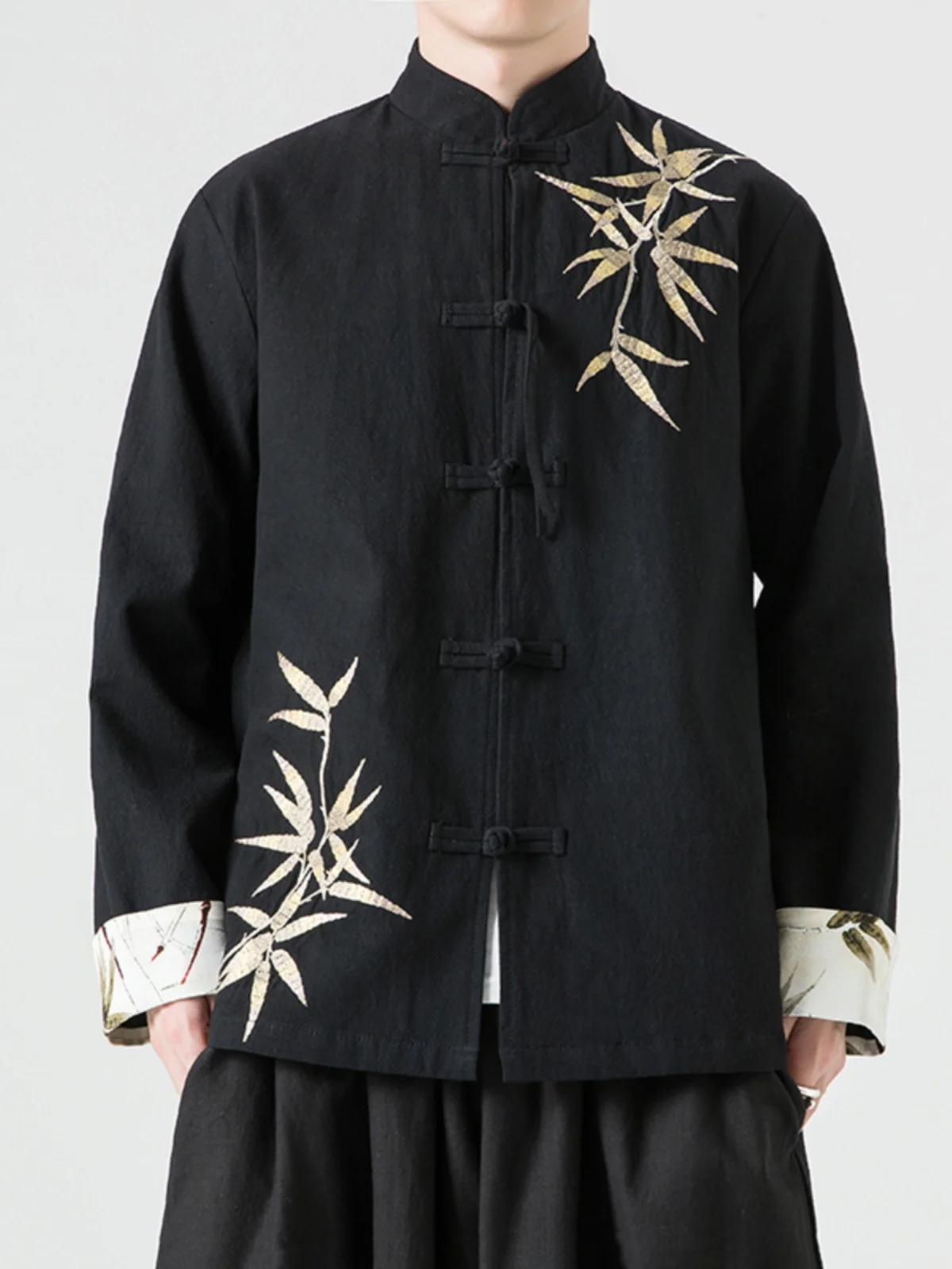 New Chinese Style Men's Tang Suit Young Set Wind Hanfu Jacket Large Size Button up Cotton Linen Casual Spring Outerwear