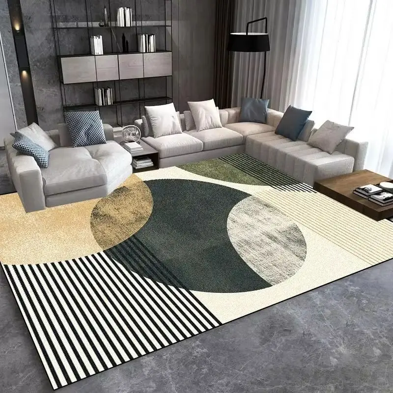 VIKAMA Modern Geometric Triangle Area Rug Blue Gray Gold Print Non Slip Carpet For Living Room Bedroom Office Contemporary Decor