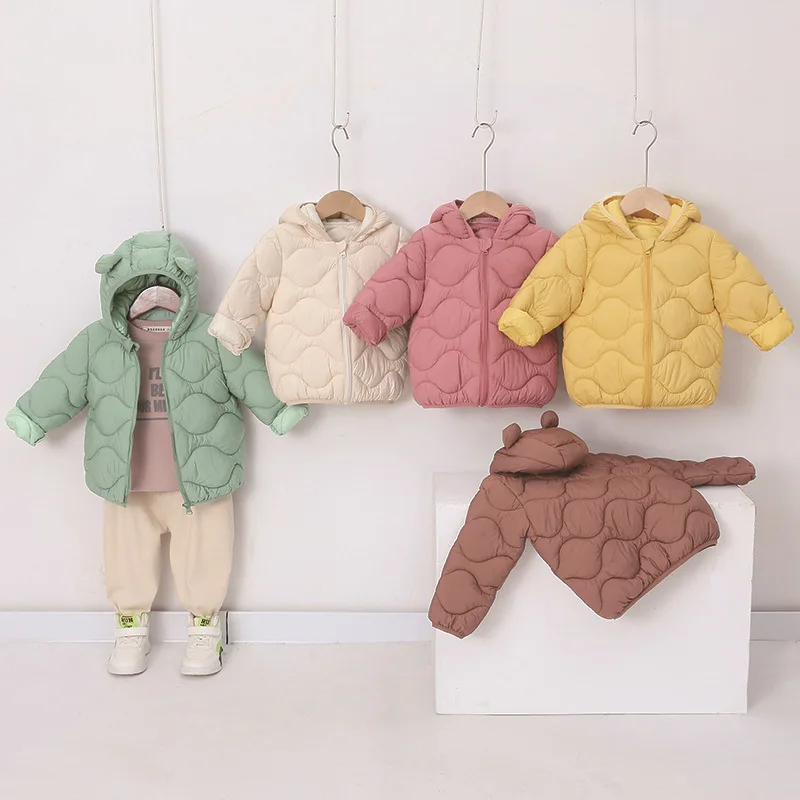

Winte 2025 Character Hooded Light Warm Jackets Toddlers Boys Girls Coats Clothing Solid Comfortable Padded For Kids Puffer Coat