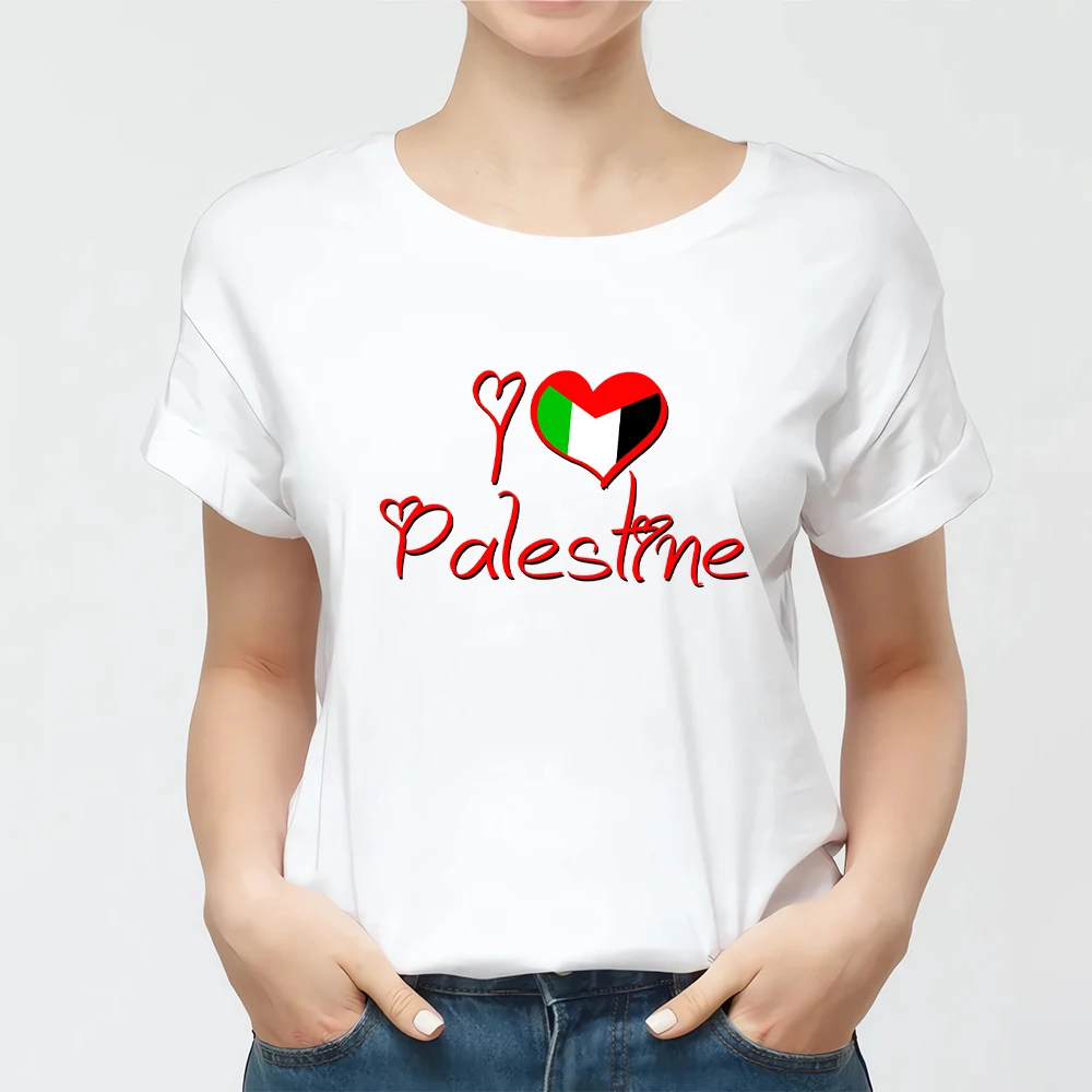 HX Palestine Flag T-shirts I Love Palestine Printed Cotton Tees Short Sleeve Shirts Fashion Mens Women Clothing Dropshipping