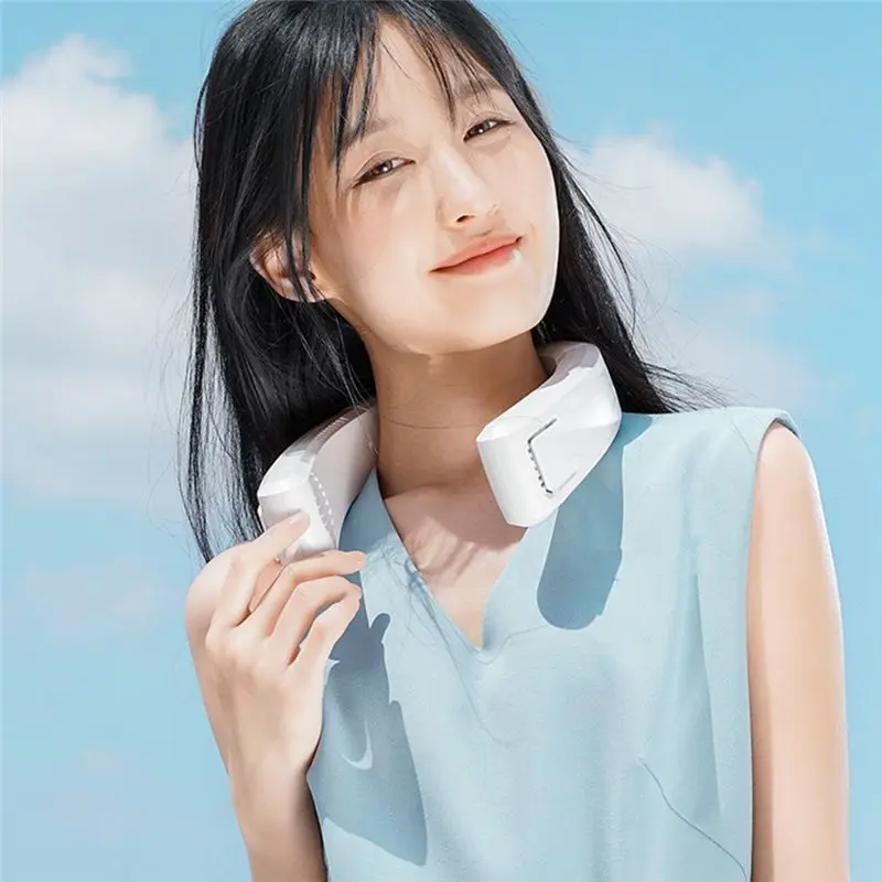 

HGHO Portable Neck Fan USB Rechargeable Bladeless Fan 4000MAh Refrigeration Semiconductor Fan Silent for Summer-Blue