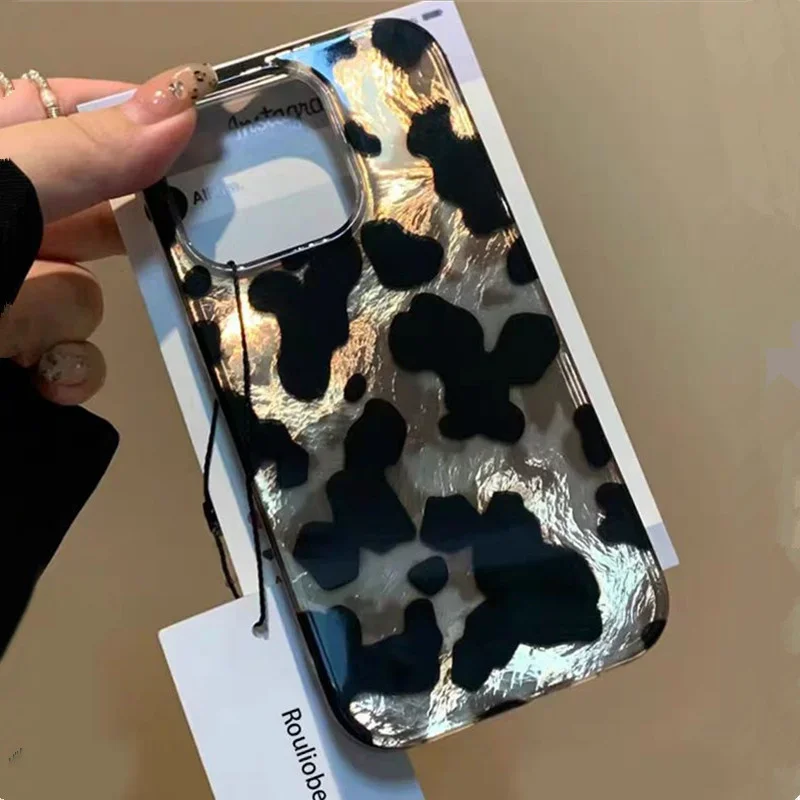 Чехол Black Gold Leopard Print Laser Silver для iPhone 16, 15, 14, 13, 12, 11 Pro Max XS XR X SE 7, 8 Plus, чехол с узором Hard Vortex