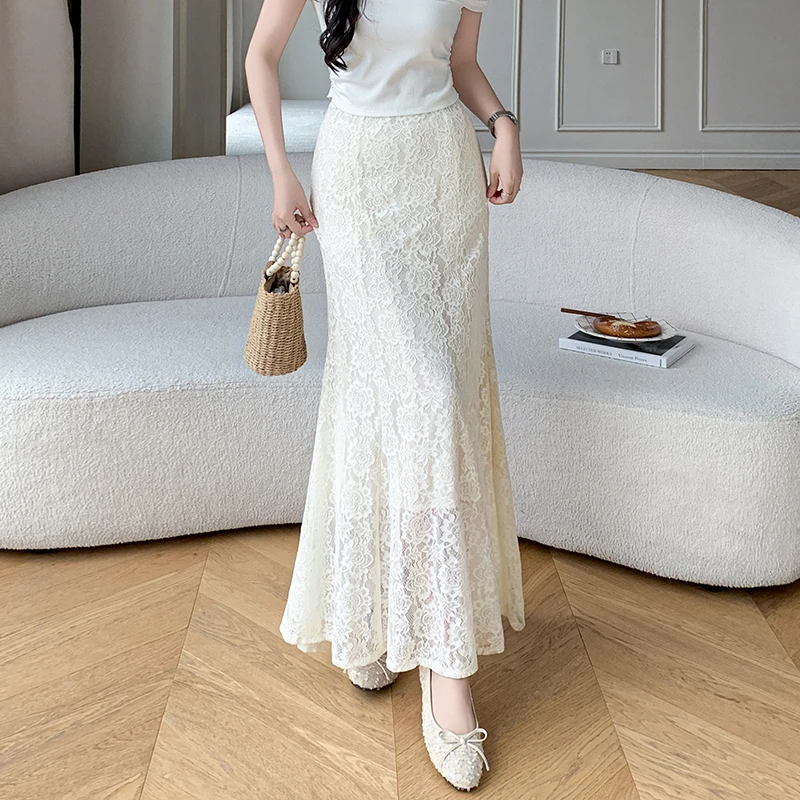 

Spring Summer Highi Waist Mermaid Skirt for Women Clothing Korean Fashion Lace Black Office Elegant Casual Long Skirts