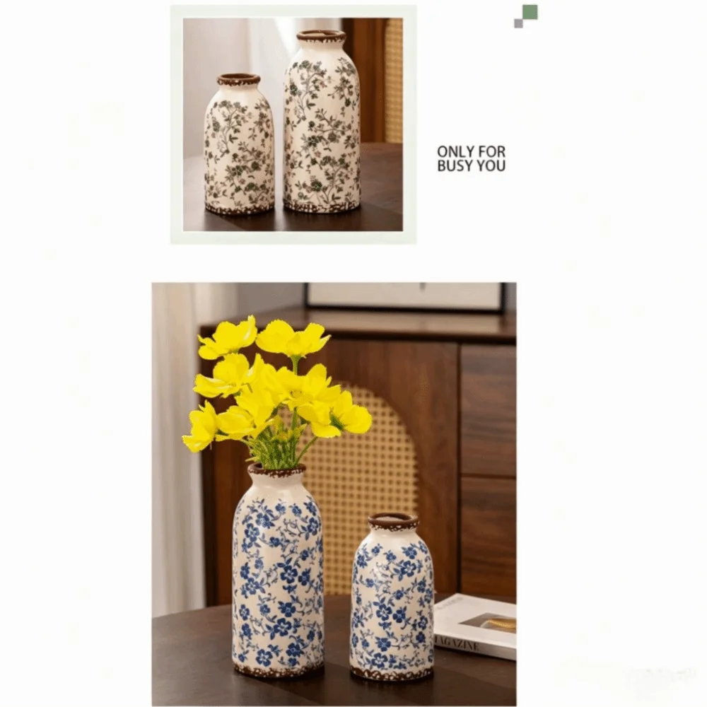 Hydroponic Vase Vintage Ceramic Vase Creative Rustic Flower Vase Farmhouse Crackle Glaze Decorative Vase Desktop Ornament