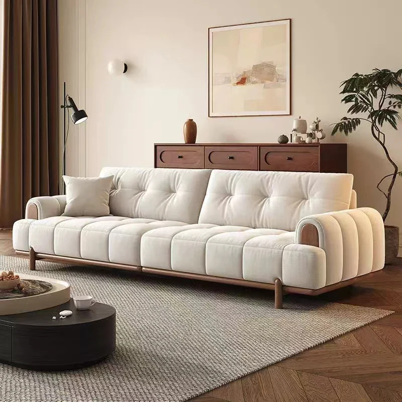 2024 new Cream wind white fabric sofa Full solid wood frame Design model living room sofa set Nordic medieval style furniture