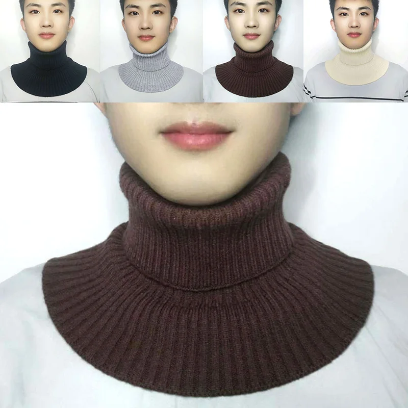 Men Knitted Fake Collar Scarf Ribbed Winter Warm Women False Turtleneck Windproof Detachable Elastic Solid Color Neck Wrap Scarf