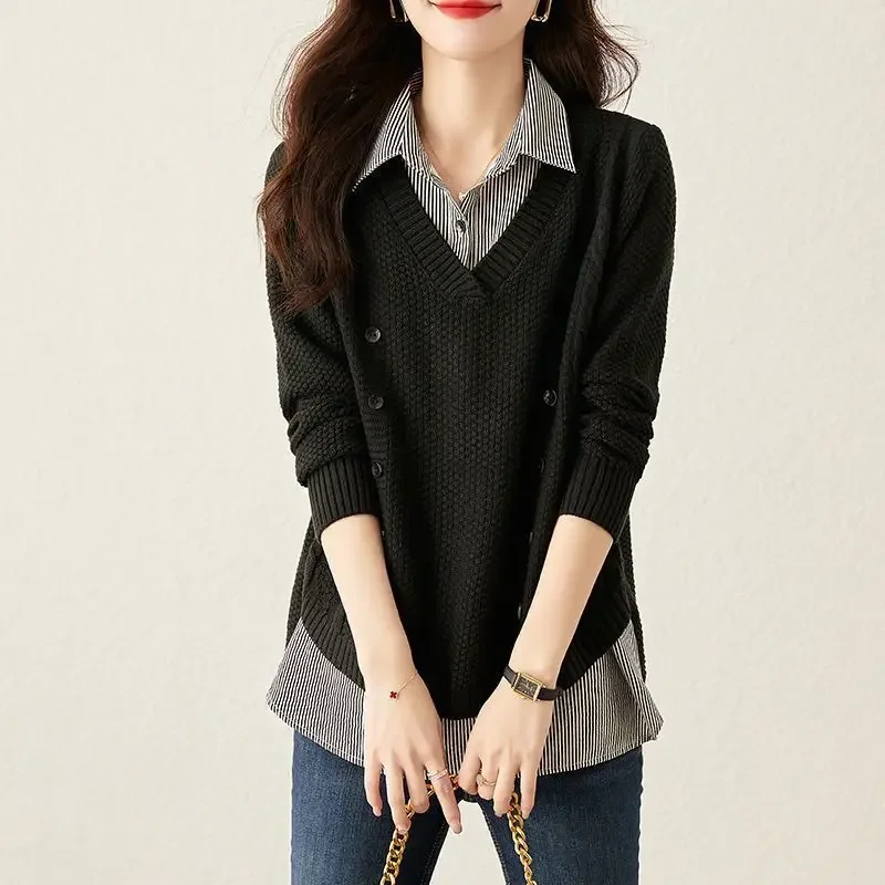 المألوف قميص طوق قصيرة محبوك سترة المرأة فضفاضة نمط جديد حار بيع للموسم أنيقة أعلى عارضة تنوعا الإناث #5