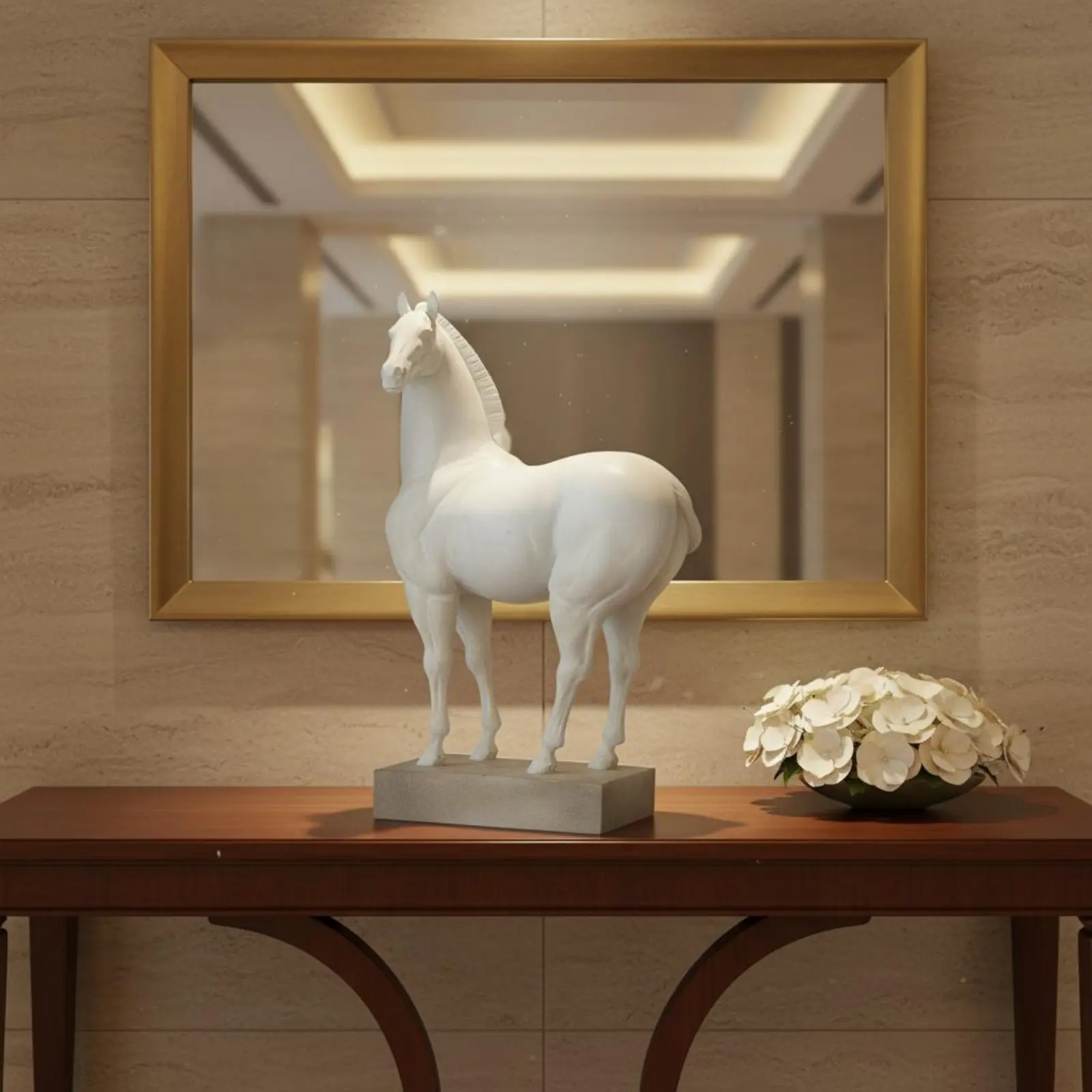Ivory Steed Sculpture Modern Horse Tabletop Ornament Home Decor Vintage Gift Idea for Villa, Entryway
