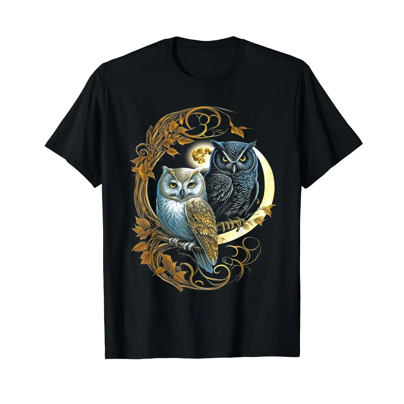 Owls Moon Tree Viking Valhalla North Myths T Shirt vintage Washed Stretched streetwear Slightly designer clothes fashion Unisex