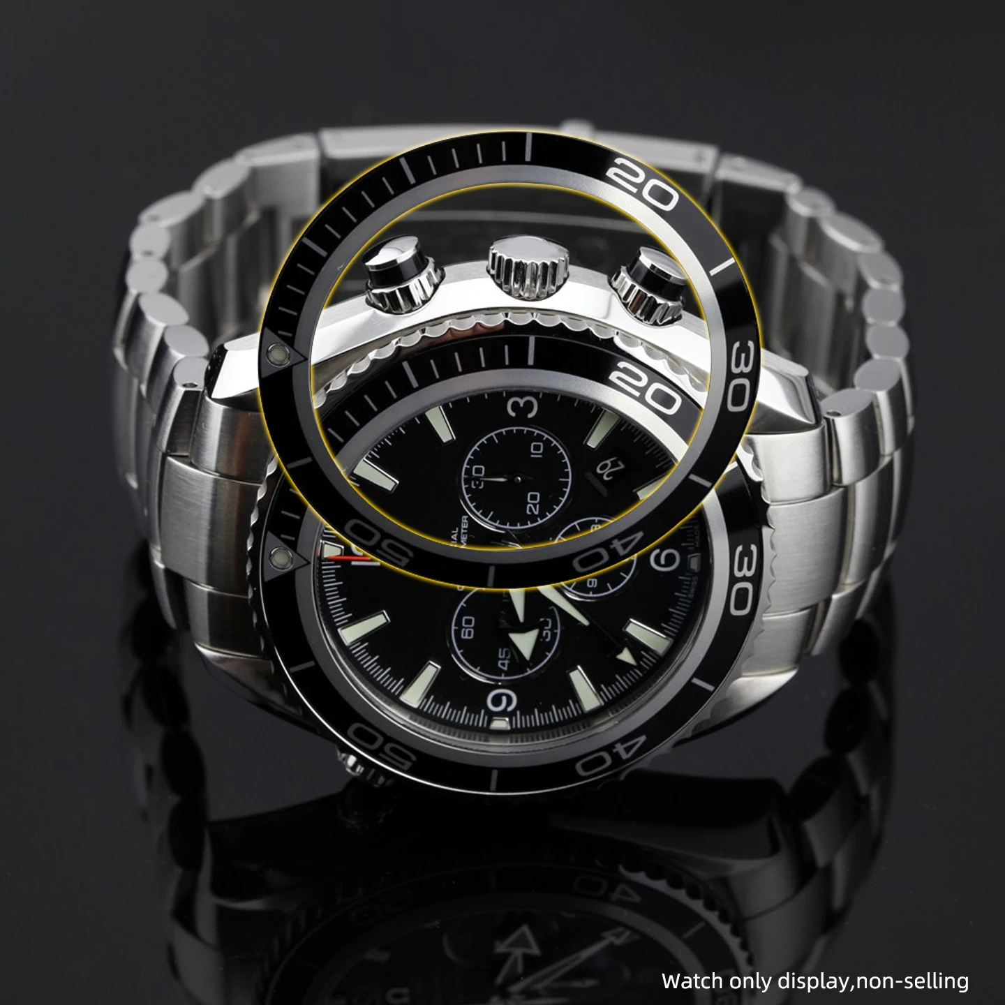 38MM 41MM Black Orange Slope Aluminum Green Luminous Beads Bezel Insert For Old Omega Seamaster 600 Series Mechanical Watch part view 5