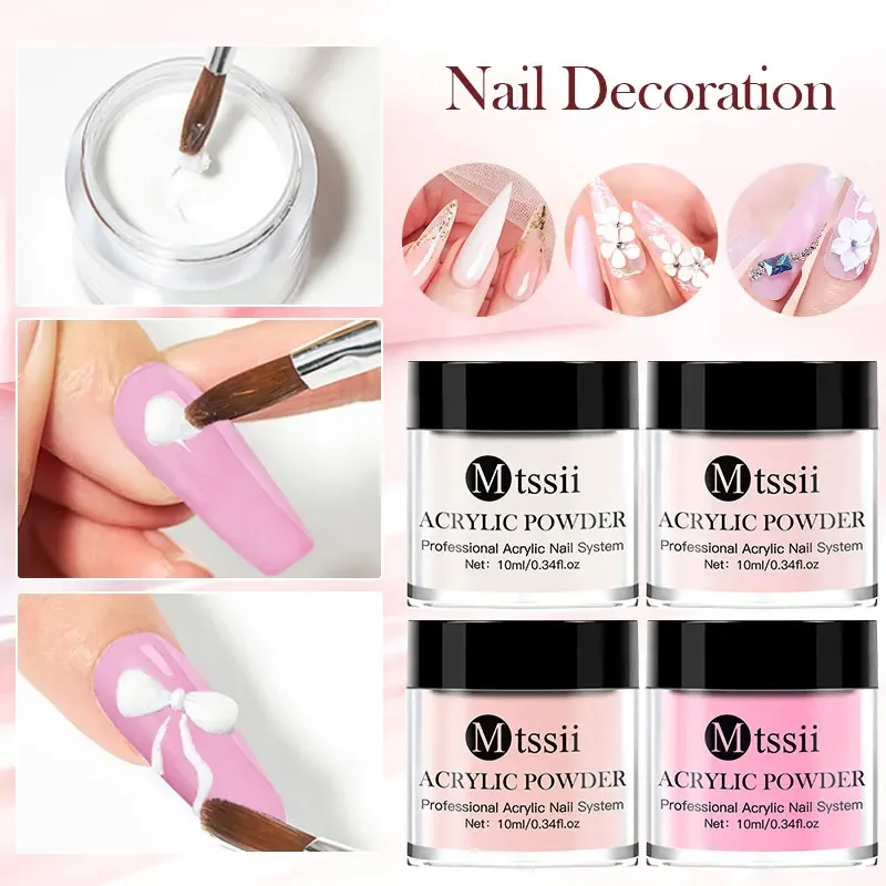 MTSSII 10g polvo acrílico claro desnudo blanco rosa acrílico uñas polímero profesional para extensión de uñas francesas sin necesidad de curación de lámpara