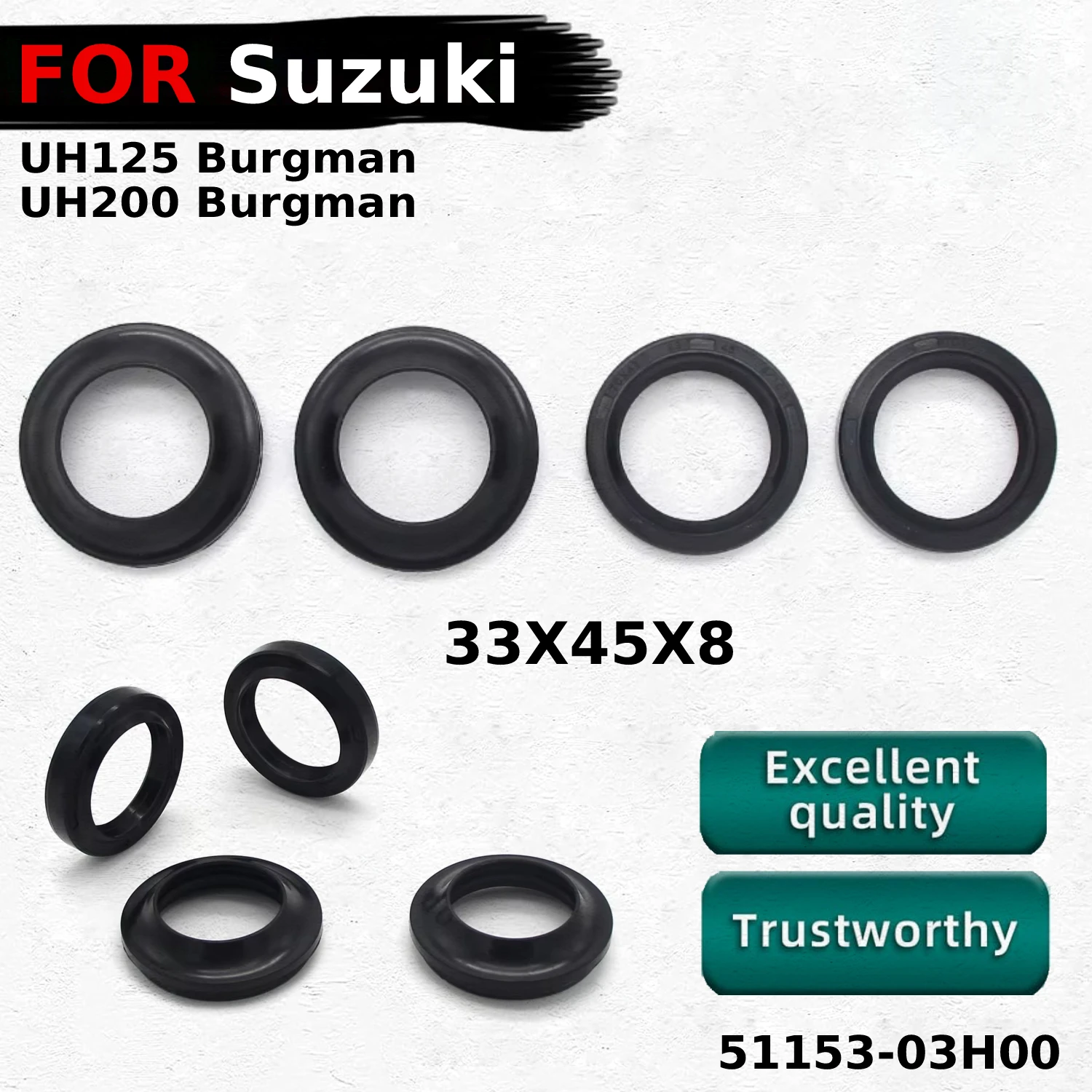 

Motorcycle 33X45X8 Damper Oil Seal Dust Seals For Suzuki 51153-03H00 UH125UH200 Burgman 2007-2015