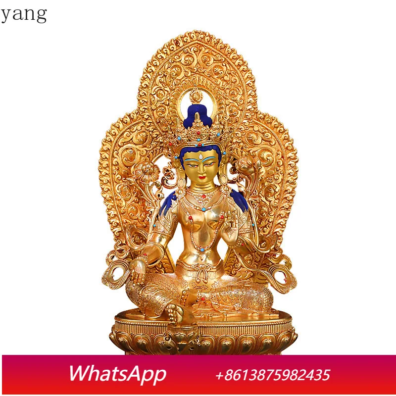 

CX Exquisite Nepal Copper brass gilding Green Tara Buddha statue Tibet buddhism Tantra Guanyin sculpture