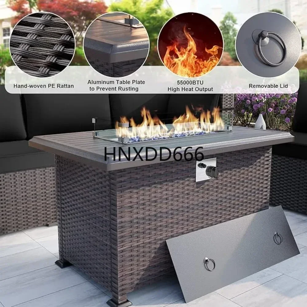 7Piece Outdoor Patio Furniture Set with Propane Fire Pit Table Patio Sectional Sofa Set Outdoor Furniture Patio Sets