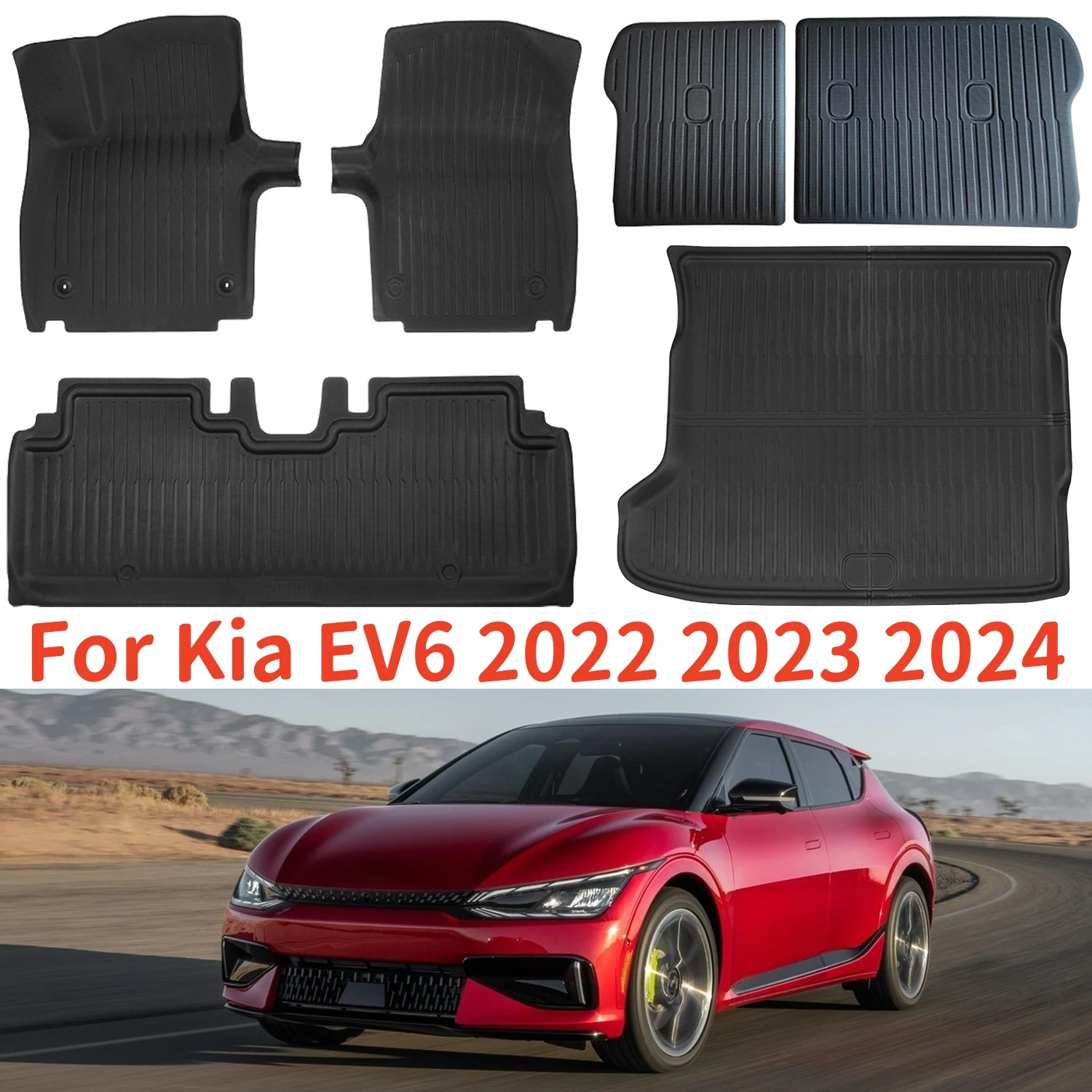 

For Kia EV6 2024 2023 2022 XPE Floor Mats & Cargo Liners, All Weather Waterproof Trunk Mats Back Seat Protector Full Set