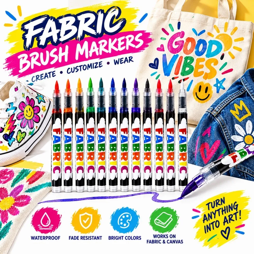 12-36 Colors Fabric Markers Set Permanent Fabric Paint Pens Soft Tip Textile Markers for Clothes T-Shirts DIY Crafting Supplies