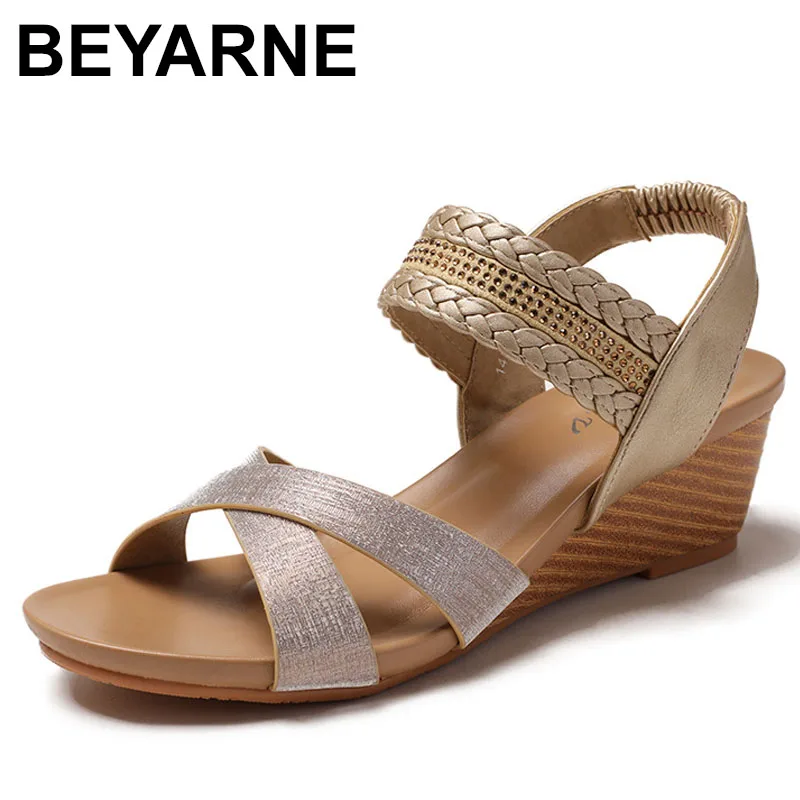 

Breathable Large Size Summer Luxury Sandals Female Shoe Clogs Wedge Open Toe Big Fashion Girls Beige Platform
