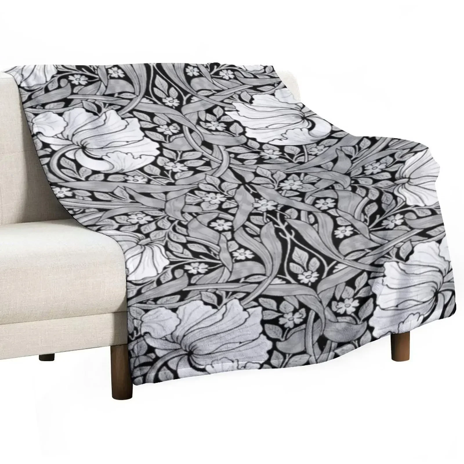 

William Morris-Pimpernel, black, white, grey Throw Blanket Summer Beddings Blankets For Bed Blankets