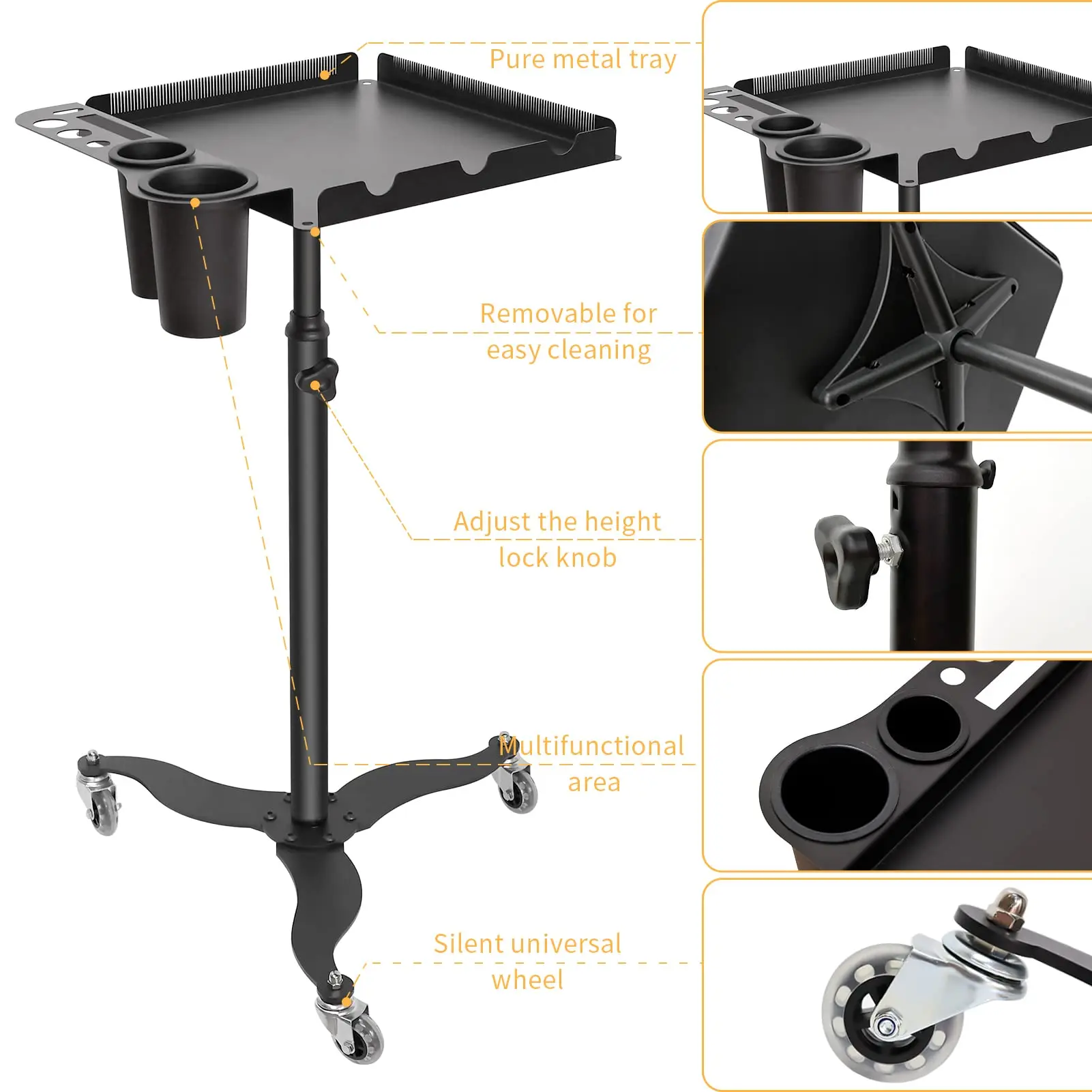 Metal Hairstylist Tray Rolling Cart for Hair Multi-function Salon Trolley Cart with Holder and Separator Stand Styling Tools ﻿