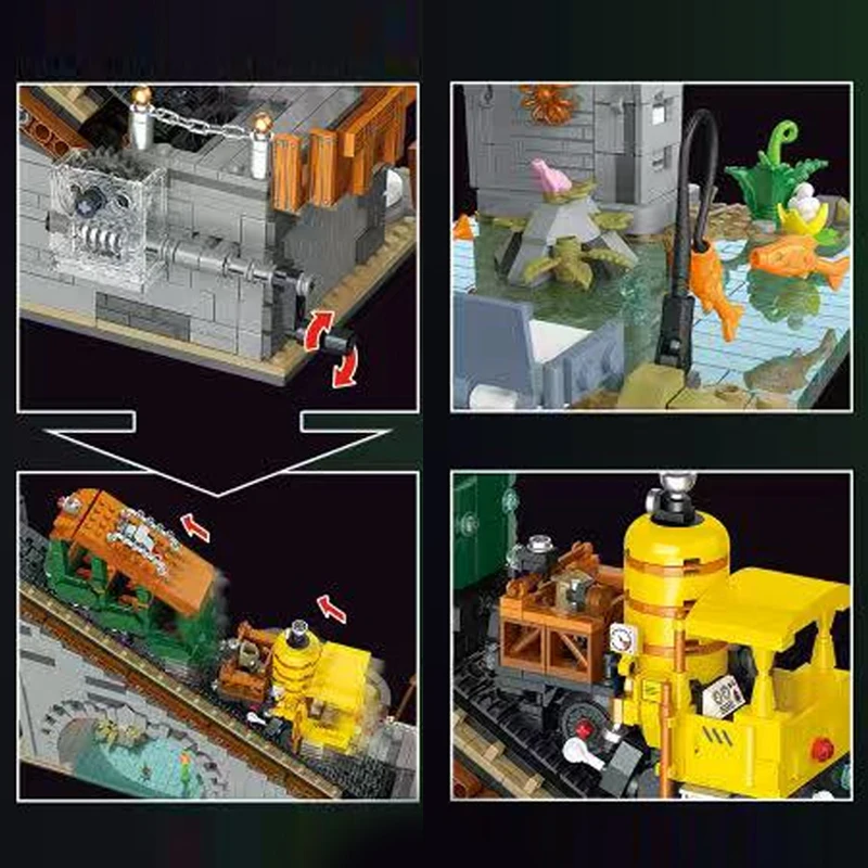 1987PCS Rack-and-pinion Railway House Buildings Sets, City Architecture Modular Buildings Blocks Model Kit, Gift for Adults Kids