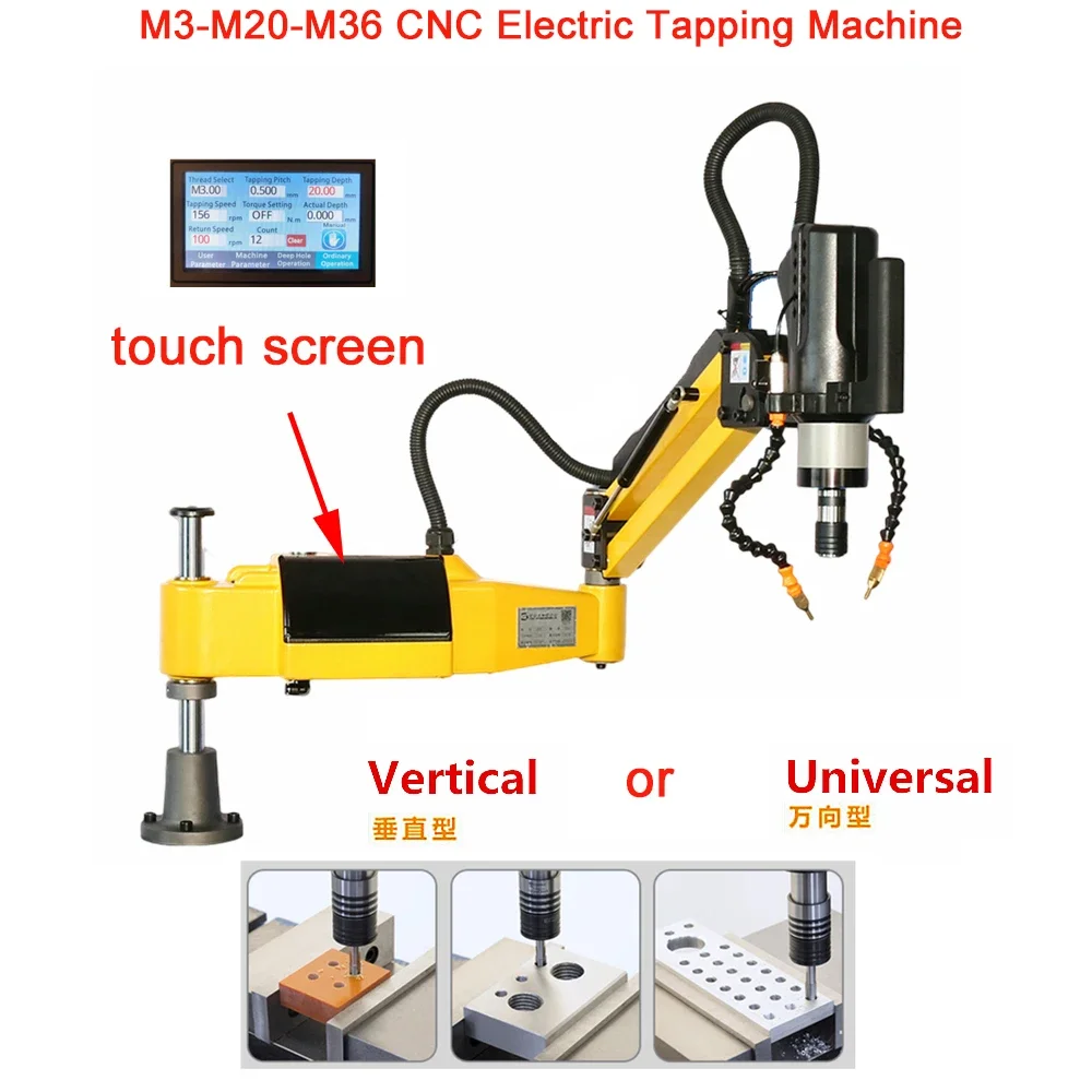 Touch Screen Electric Tapping Arm Air Blow/oil Spray Vertical/universal M3-M20 M6-M36 Tapper Drilling Threading Machine Optional