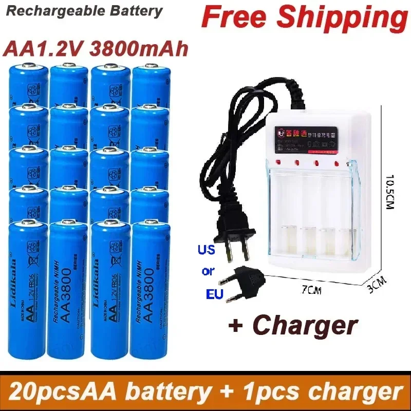 

2024 High Quality 1.2V Rechargeable Battery, AA3800NI-MH Battery+charger, Alkaline Technology, for Remote Control, Toys/computer