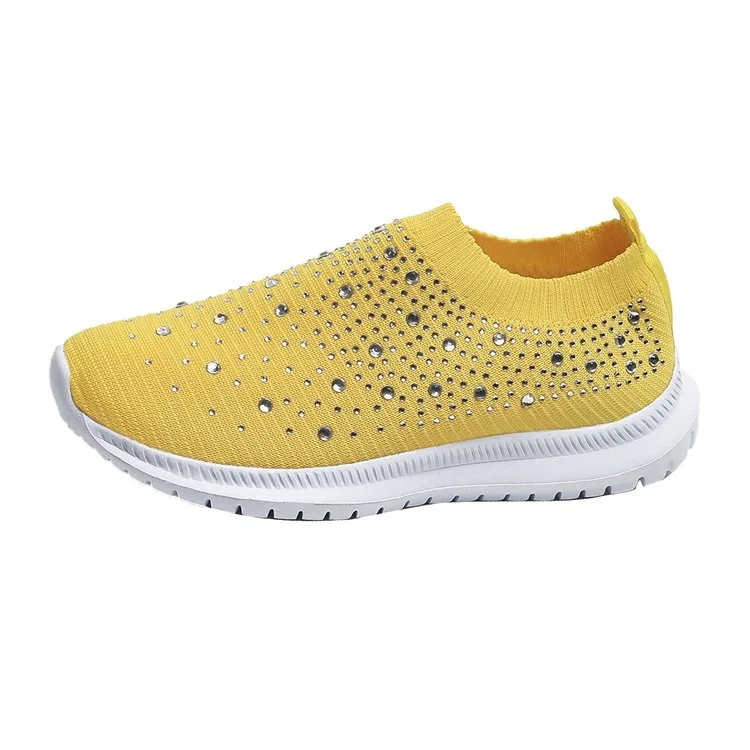 women Fashion Crystal Sneakers Breathable Mesh Slip On Flat Shoes For Women 2023 Outdoor Walking Loafers Zapatos Mujer