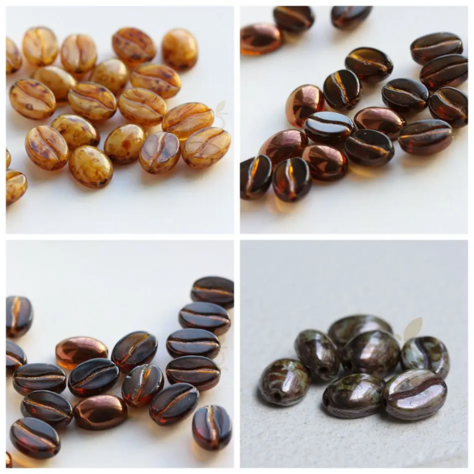 4 Pieces Czech Glass Coffee Bean Beads - Varies Colors 11x8mm (580)