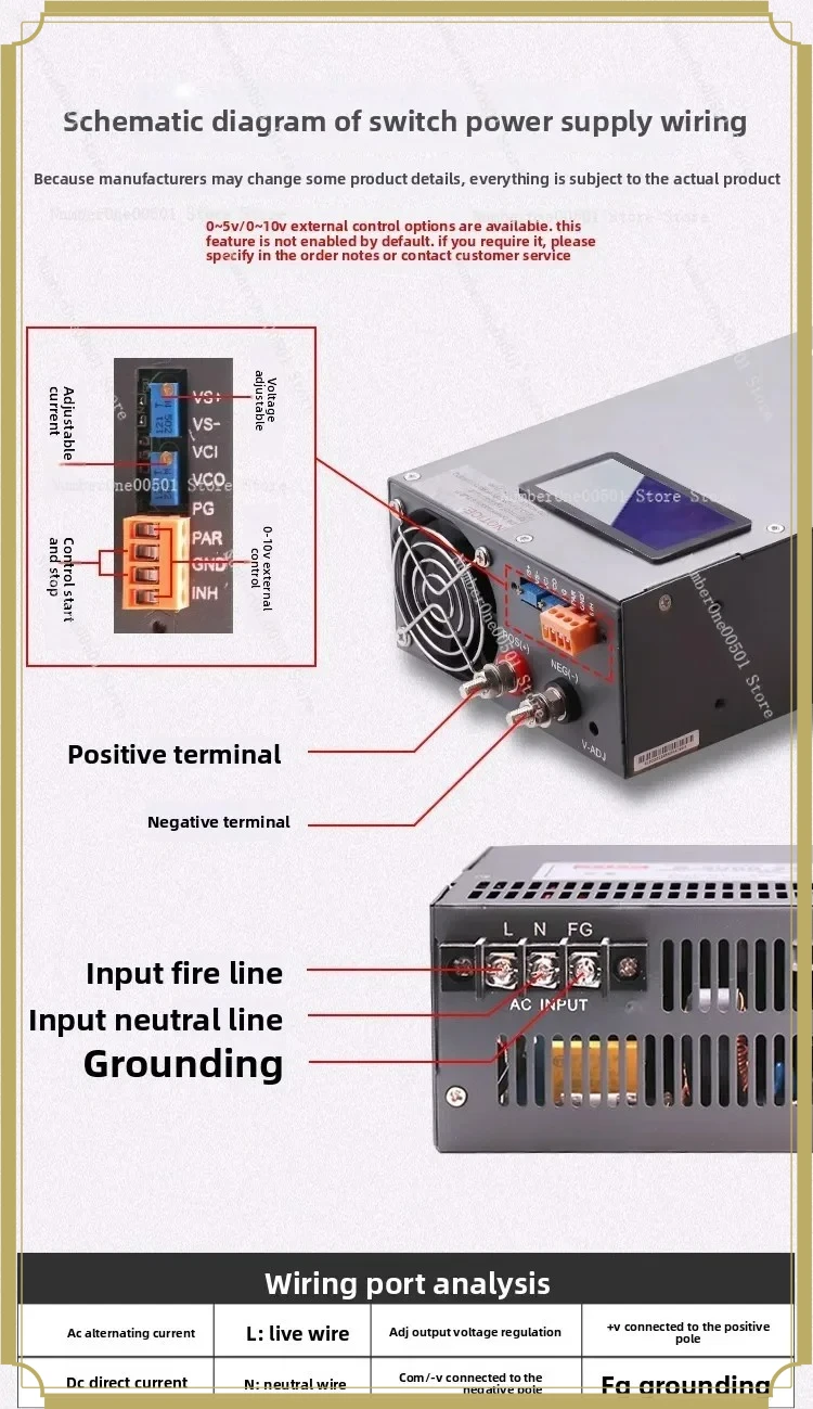1000W High Power Switching Power Supply Adjustable 12V 24V 36V 48V DC Voltage Current with Digital Display Power Converter