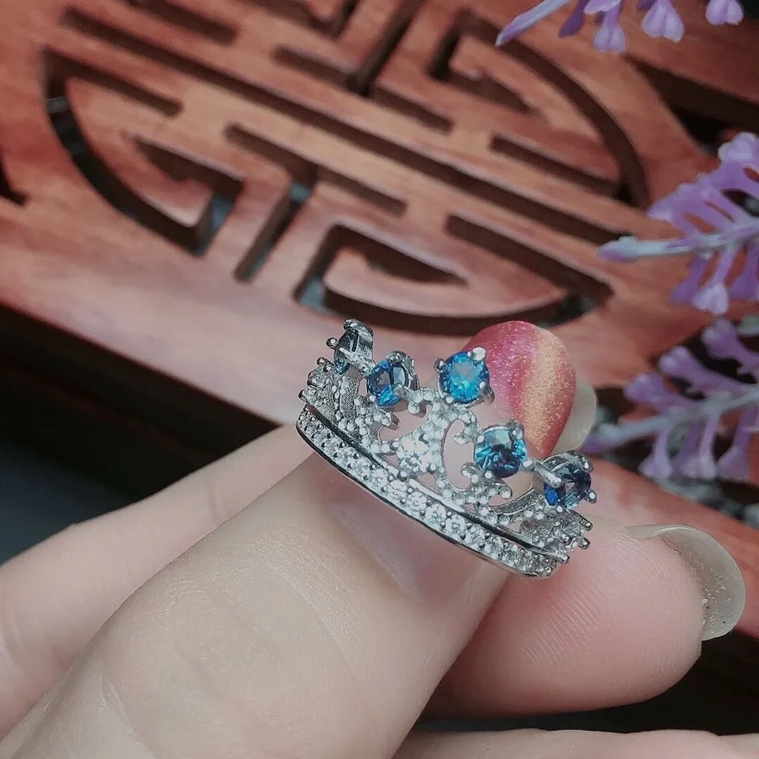 خاتم التاج الفضي إجمالي 0.5ct الياقوت الطبيعي خاتم فضة مع 3 طبقات طلاء الذهب 925 الفضة الياقوت مجوهرات هدية للمرأة