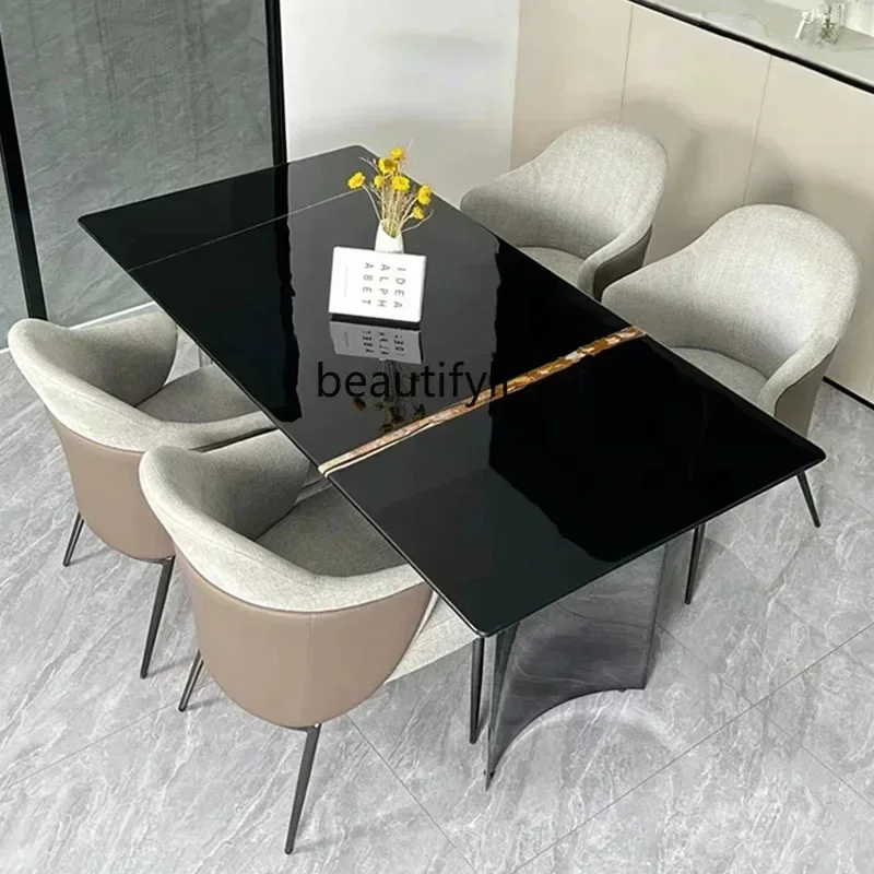 

Natural marble dining table Italian light luxury high-end villa household luxury stone fashion rectangular dining table