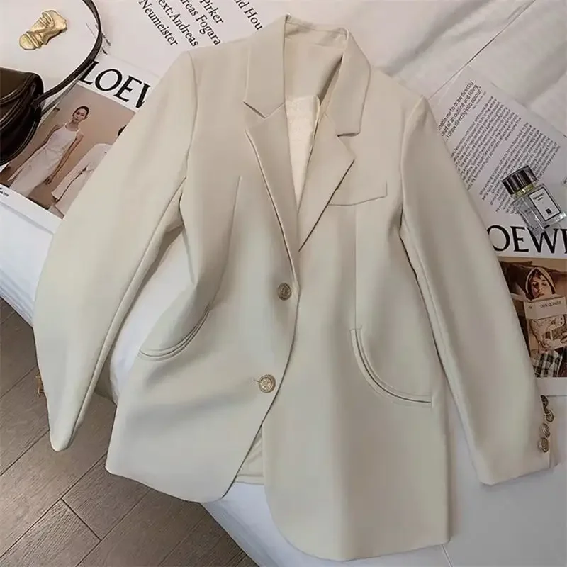 Spring Autumn Fashion Tailored Collar Long Sleeve Blazers Women High Street Solid Color Button Cardigan Elegant All-match Coat