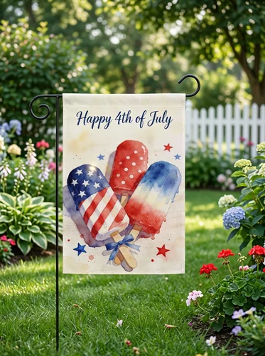 4th of July Garden Flag 12x18 Inch, Popsicles Double Sided Flag for Yard Outdoor RRI