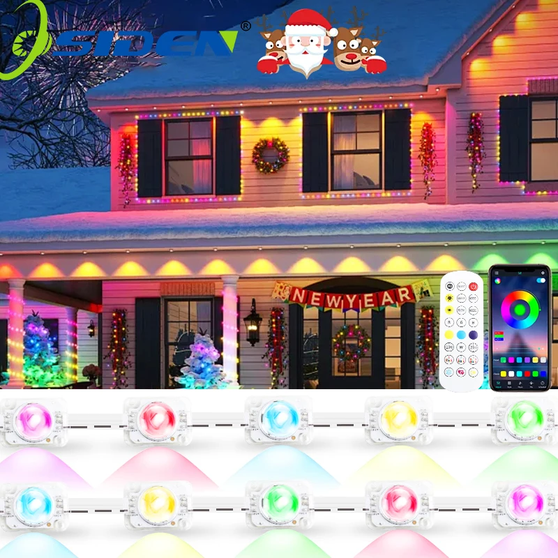 rgbic屋外軒先ストリングライトip67スマートled防水ハウスルーフライトアプリ＆リモコン付きクリスマスパーティー日常照明