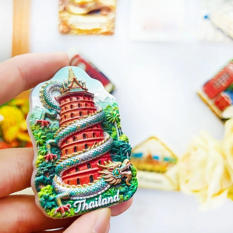 Thailand Stupa Fridge Magnet - Stunning 3D Dragon Coiled Pagoda Unique Thai Cultural Souvenir & Spiritual Decor Gift