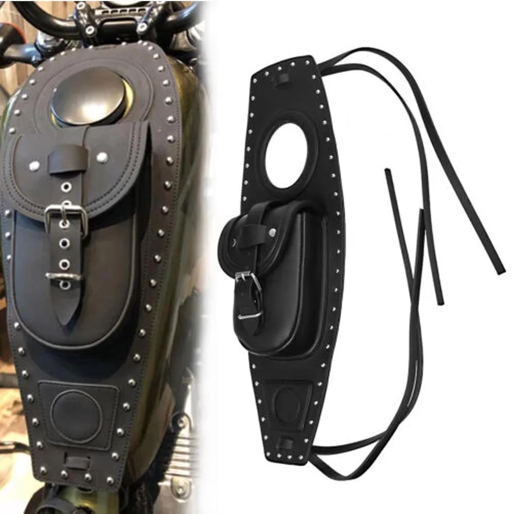 

Motorcycle Front Black Leather Fuel Tank Cover Storage Bag Durable For Harley Sportster Iron XL 883 1200 Forty Eight Seventy Two