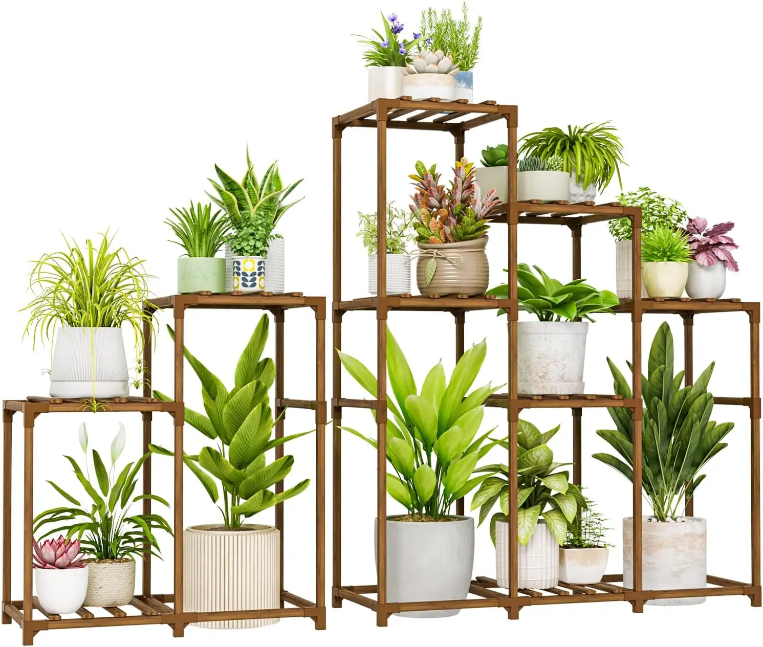 

2 Sets of Package Corner Plant Stands Indoor Tall Plant Shelves Outdoor for Multiple Plants 10 Pots Wooden Plant Rack