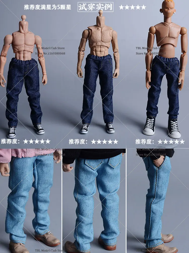 2 Colors In Stock 1/12 Scale Male Soldier Jeans Straight Slim Trendy Streetwear Pants Fit 6inch Action Figure Body