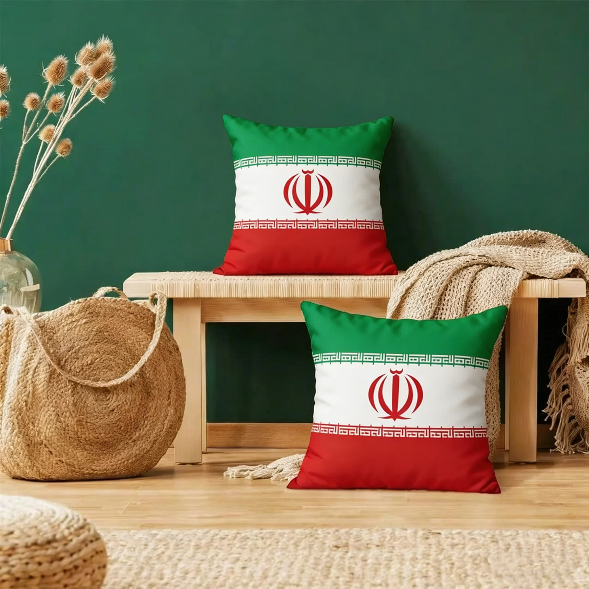 Iran Lion & Sun Flag Throw Pillow Cover - Patriotic Decorative Cushion Case for Home Sofa