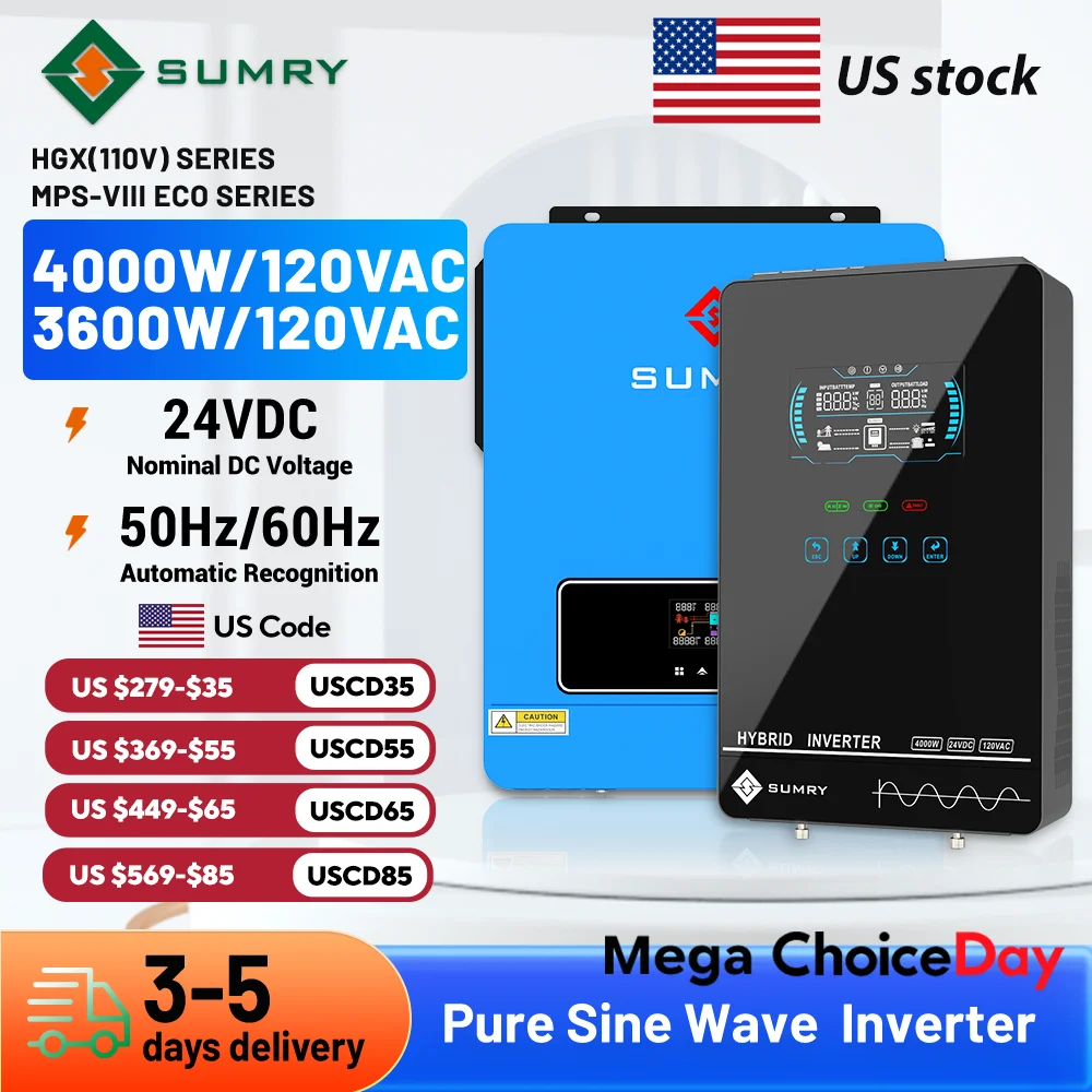 

Sumry 3.6/4kw Hybrid Solar Inverter 24v 110/120v Pure Sine Wave Inverter 50/60hz Short Circuit Protection Free Wifi Module