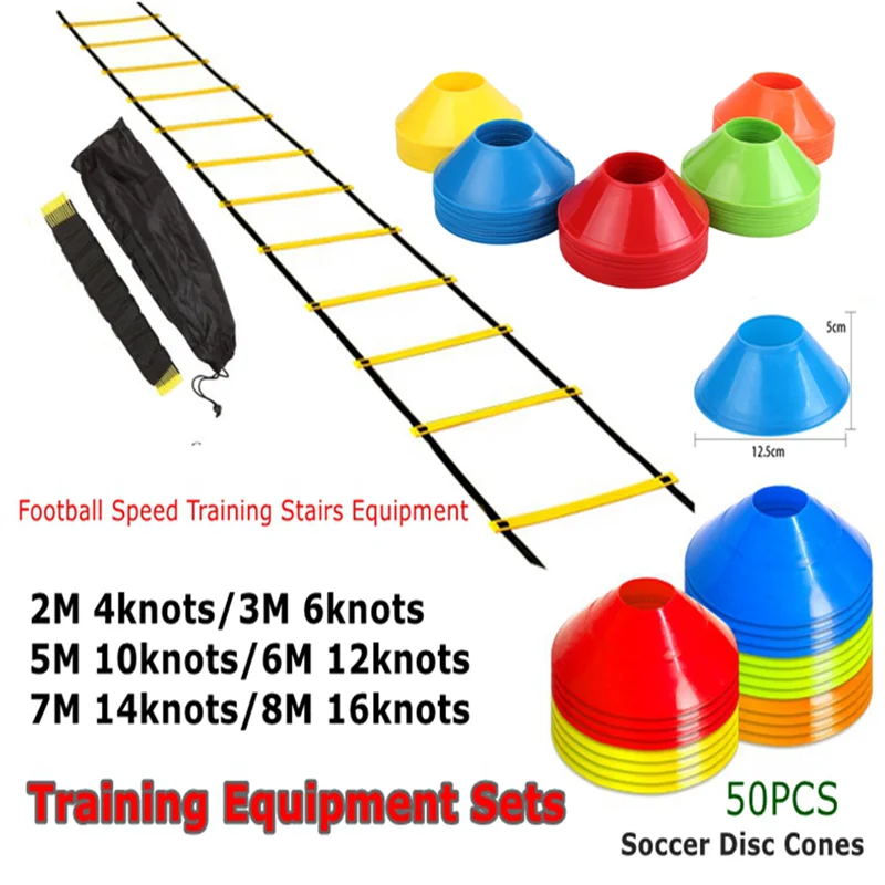 Agility Ladders 50 Disc Cones 26Ft 8M 16Rungs Telescopic Flexibility Speed Training Equipment Set For Football Soccer Resistance