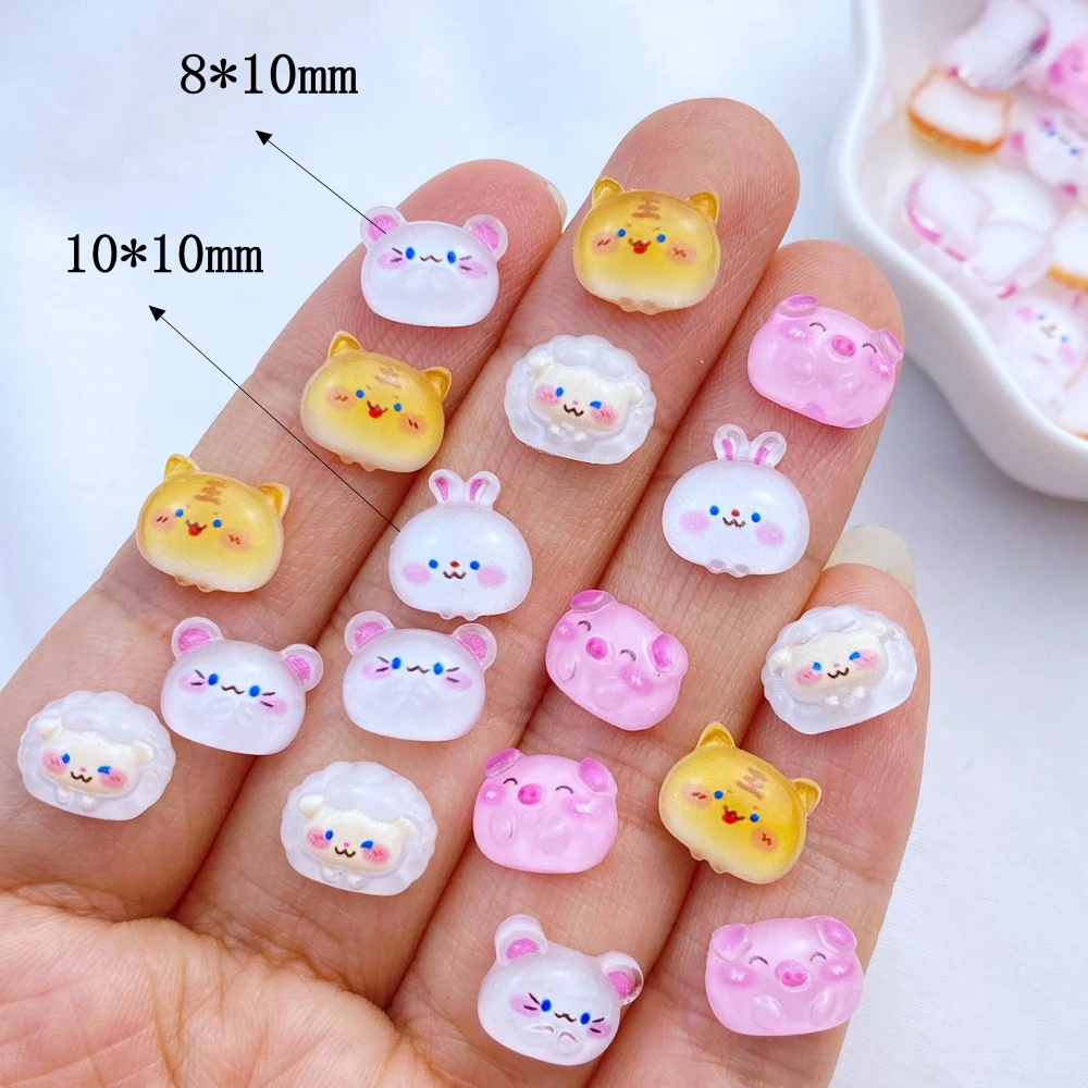 50pcs 3D cute mini cartoon cat, rabbit, tiger series nail art resin nail art jewelry flower shaped nail art supplies