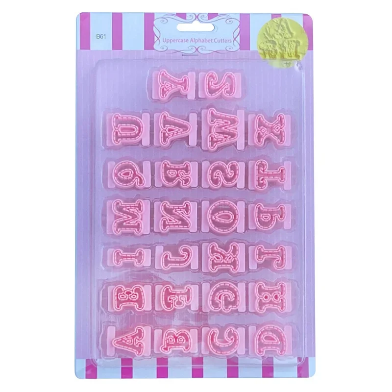 26pcs/set Alphabet Cake Molds Sugar Paste Letter Cookies Cutter Words Press Stamp Baking Embossing Mould for Home DIY