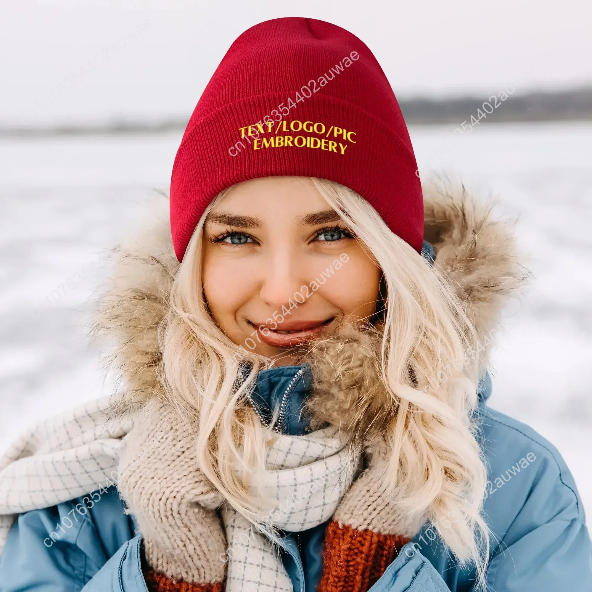 Komisi topi bordir pria wanita Hip Hop tetap hangat topi Beanie bordir kustom musim dingin rajutan tengkorak Pullover topi