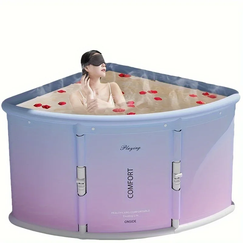 Portable Folding Bathtub for Adults, Corner Spa Bath Tub, Non-Inflatable Soaking Tub, Space-Saving Design